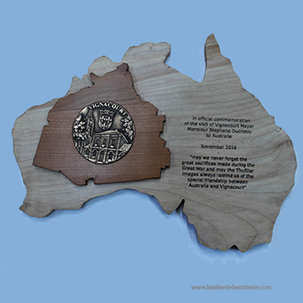 Australia and Vignacourt map woodcarved