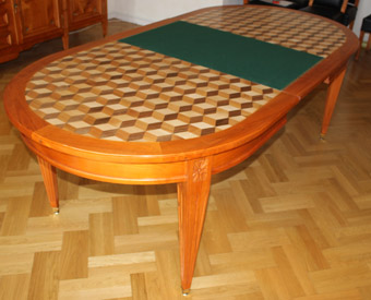 Game table with marquetry pattern